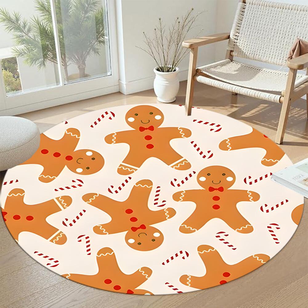 Gingerbread Man Round Office Rug Perfect for Decorate Room Entryway Playrooms Foyer Anti-slip Round Rug Office Home Decor