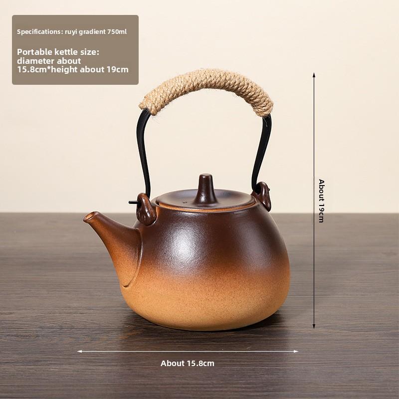 Outdoor Indoor Charcoal Tea Kettle with Hook Glass Cup for Home Use