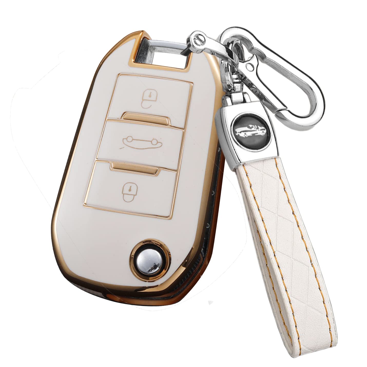 

[SANRILY] Чехол для ключа Peugeot, Держатель для ключа, Чехол для ключа, Защита ключа, Подходит для Peugeot 3008 Compatible with genuine car бежевый