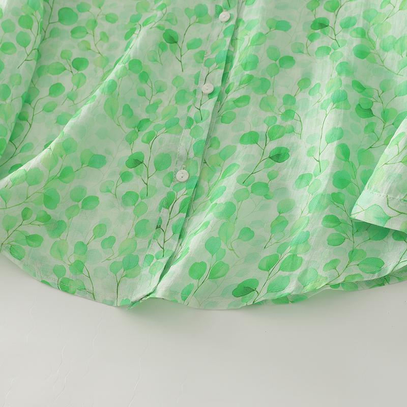 DIMANAF 2025 New Plus Size Women Tops Shirts Tees Green Casual Loose Blouse Autumn Print Cotton Long Sleeve
