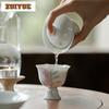 120ml Hand-painted Lily White Porcelain Gaiwan Ancient Tea Tureen Tea Bowl With Lid Kit Tea Maker Cover Bowl Teaset Collection