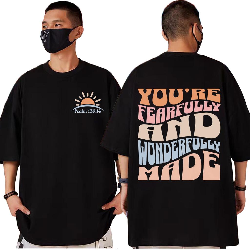 Youre Fearfully and Wonderfully Made Christian Bible Verse Tshirt Casual Fashion Loose T Shirt Unisex Summer Cotton Tshirts