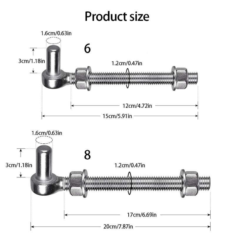 Outdoor Gate Hinge Repair Hardware, 304 Steel J-Bolt with Threaded Bolt Mount and Washers for Fence Installation Work
