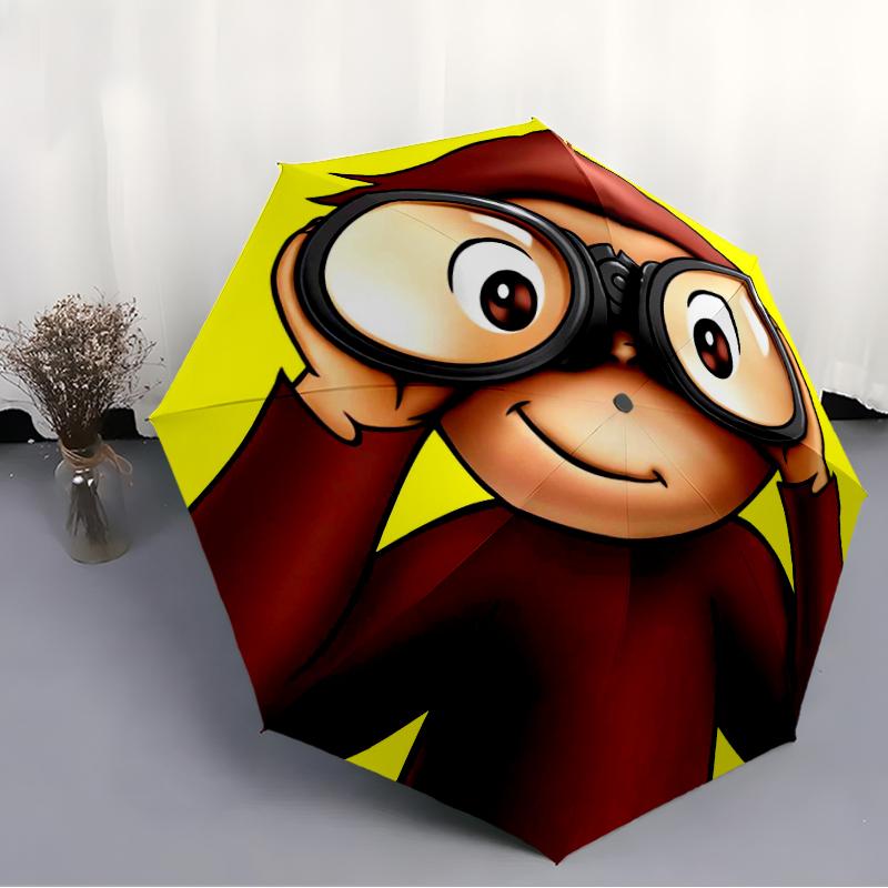 Curious George Fashionable Automatic Opening/Closing Folding Umbrella. Portable and Foldable, Ideal for Gift, Travel, and Daily Use.
