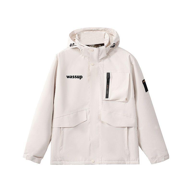 

Wassup Heods Windproof Heavy-Duty Motorcycle Jacket for Men, Autumn and Winter Trendy Brand Couple Cardigan Hooded Top White(Fleece-Lined) L