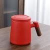 Black Pottery Wooden Handle With Lid Off Ceramic Teacup Set Personal Cup Office Cup With Tea Leak