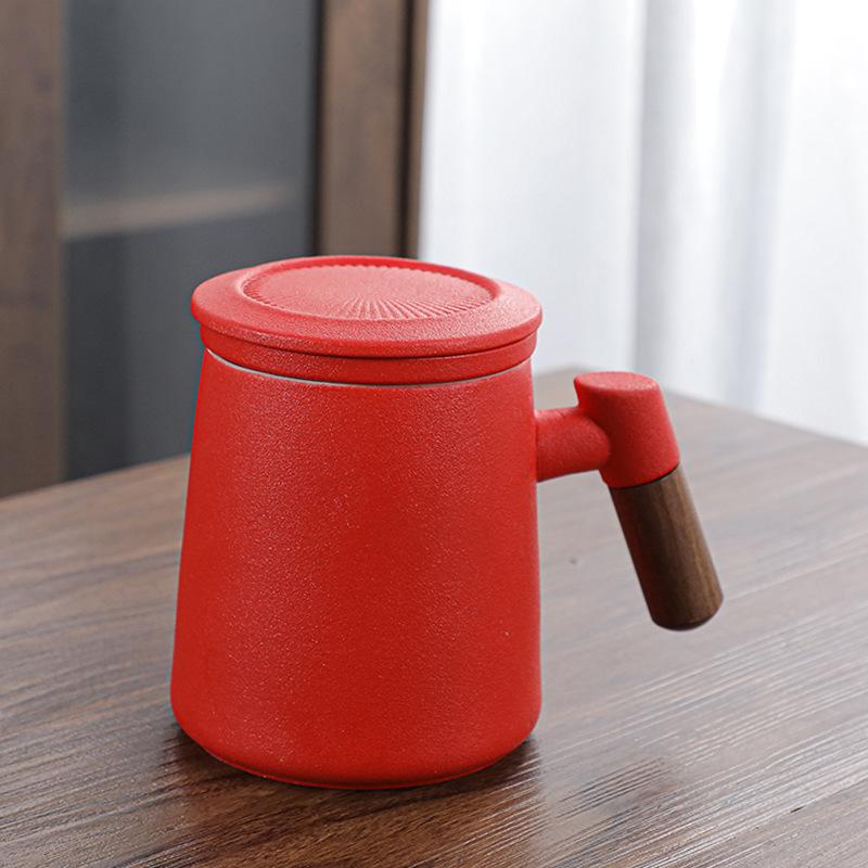 Black Pottery Wooden Handle With Lid Off Ceramic Teacup Set Personal Cup Office Cup With Tea Leak