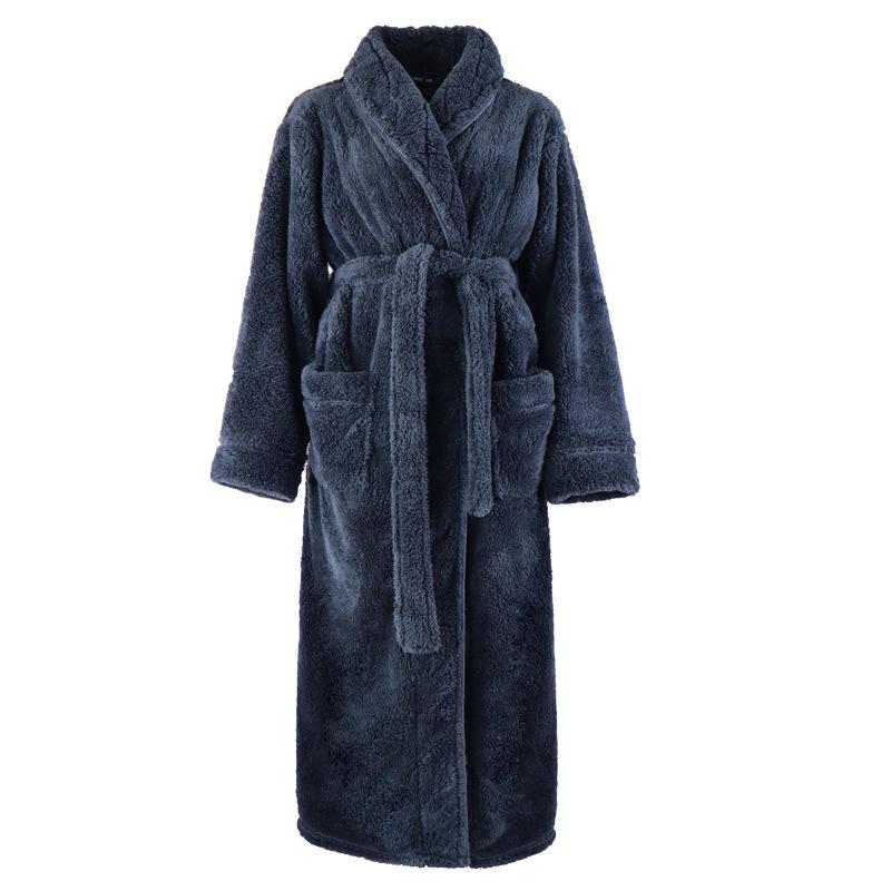 Herren- und Damen-Winter-Flanell-Langmantel-Pyjama - Beidseitiger Korallenfleece, Knöchellang