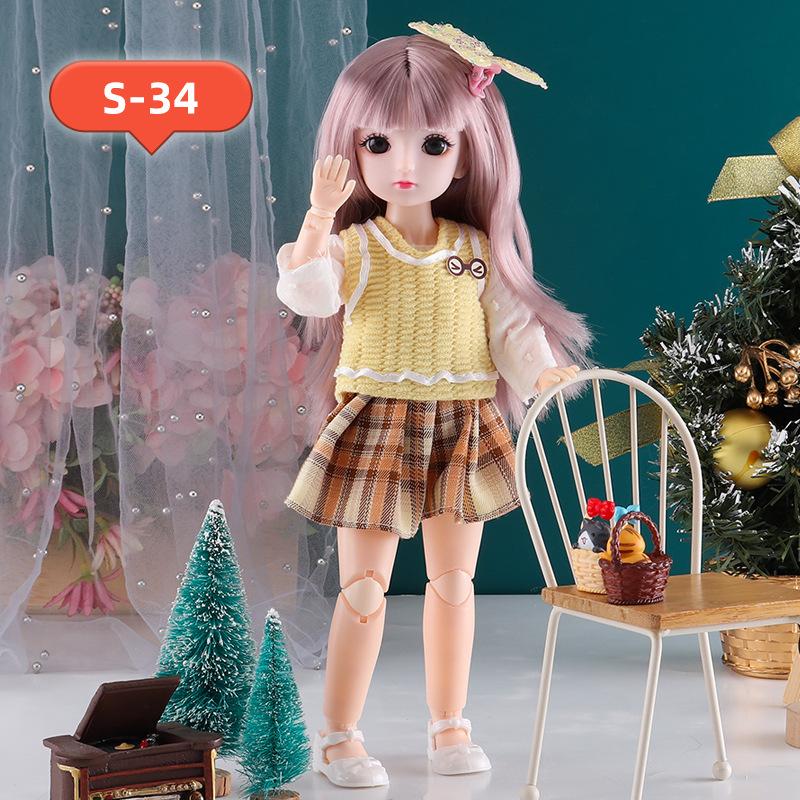 30CM Mini Movable 23Jointed Doll Girls Toy 3D Big Eyes BJD Princess Full Outfits Dresses Collection Childrens Doll Gift
