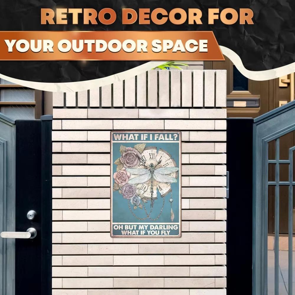 Metal Tin Signs Vintage Retro Fall Wall Decor What If I Fall What If You Fly Dragonfly Wall Art Steampunk Decor Gift for Home