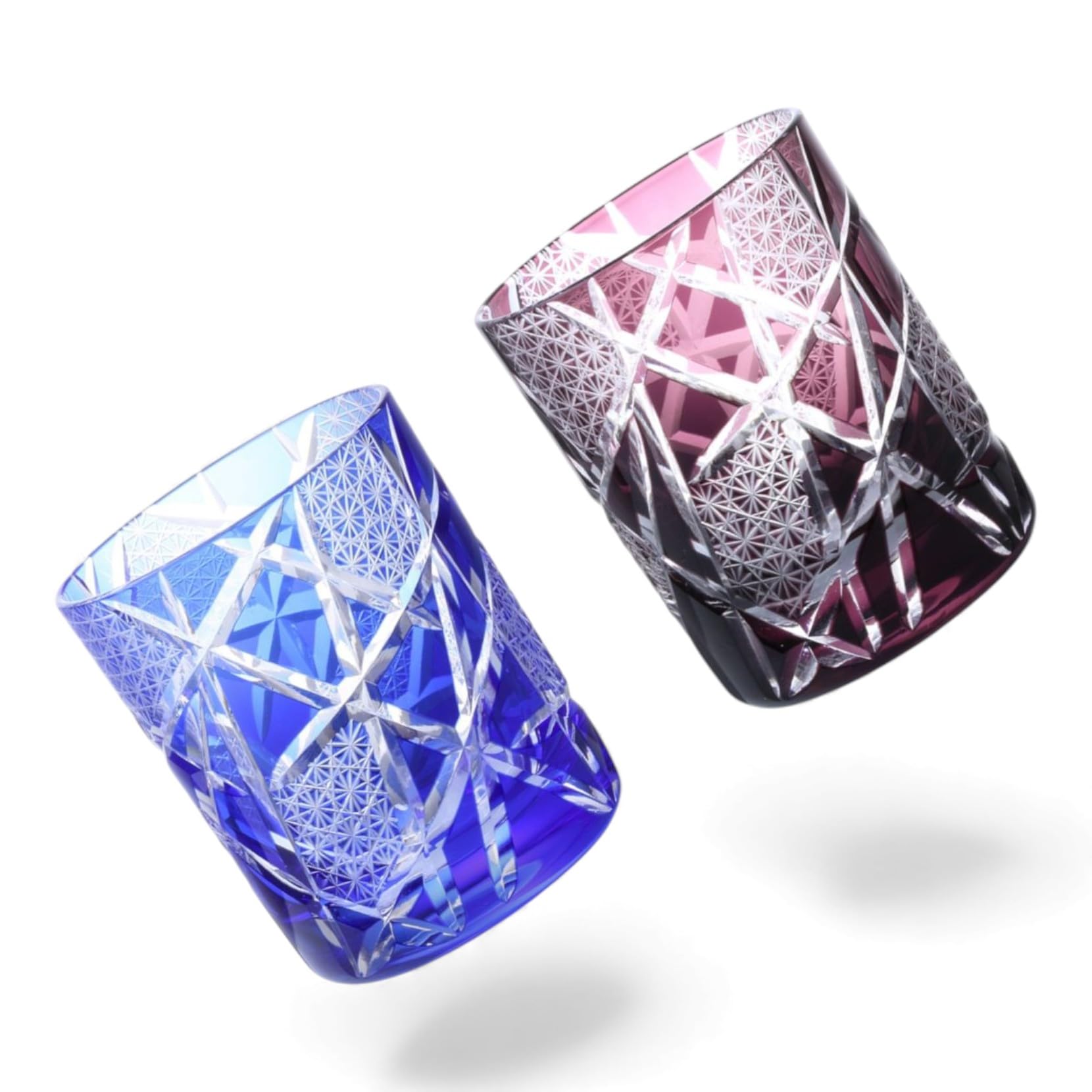 

Dinner Luxe Cut Glass Pair Cups Rock Glasses 210cc Random Carving Small Pattern Blue Purple Kouga Takumi-fu 70xH90mm & PNO.333903