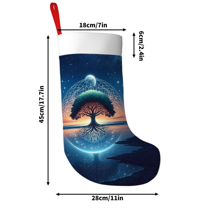 Christmas Decoration Fireplace Hanging Stocking 1pc 44.96X27.94 Cm Tree of Life Moon Star Print Design Christmas Stockin