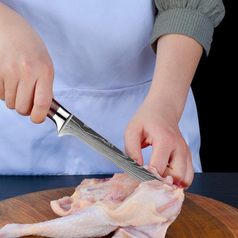 Stainless Steel Kitchen Knives Butcher Boning Knife with Sheath Sharp Chef Meat Cleaver Fish Sushi Cutter Cooking for Household