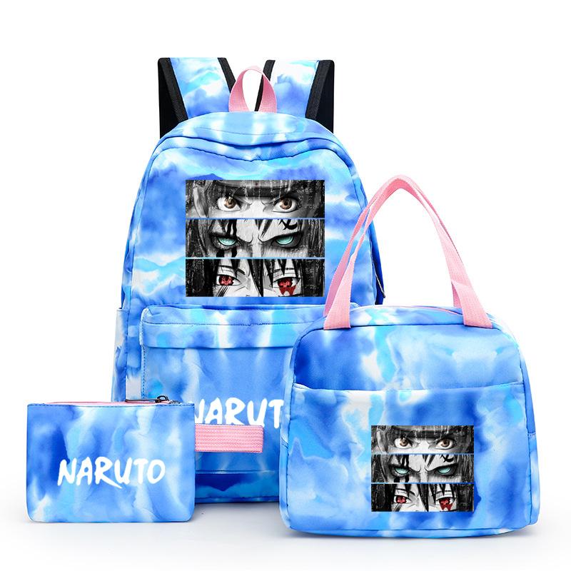 3Pcs/set Anime Naruto Canvas Backpack for Girl with Lunch Bag Pen Case Backpack Student Back To School Backpack Rucksack Mochila