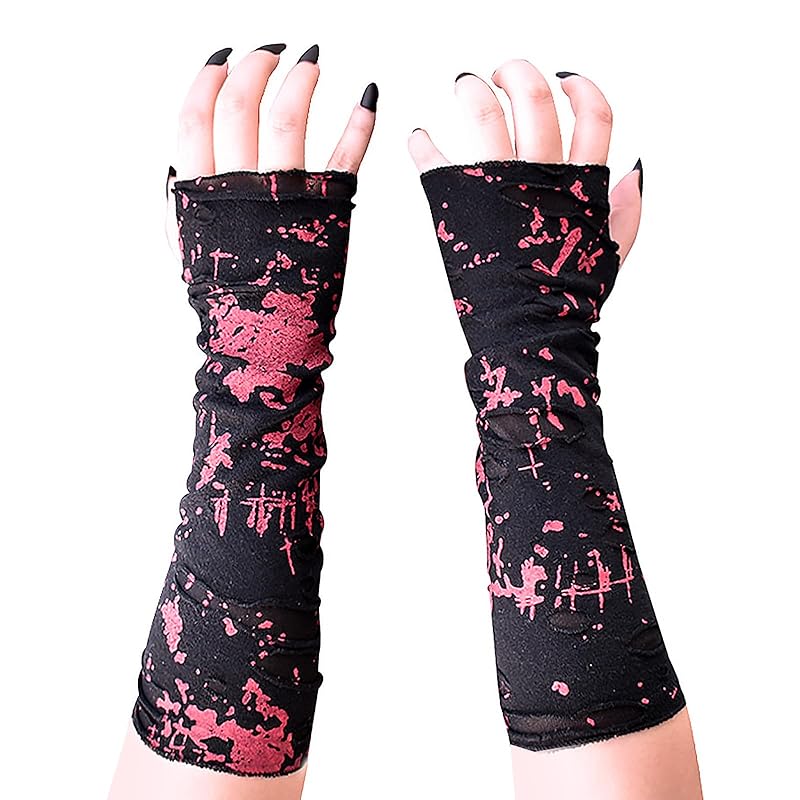 

[IPENNYE] goth type arm cover ladies halloween cosplay glove fingerless long gloves gloves 1 pair fingerless gloves gothic Punk Mine system Harajuku
