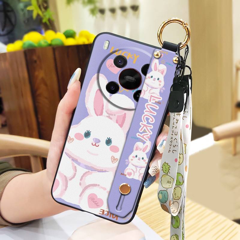 Silikonowe etui na telefon z smyczą dla ZTE Blade V70 Max/Nubia V70 Max Pyłoszczelny pasek na nadgarstek Podstawka Odporny na uderzenia Tylny pokrowiec