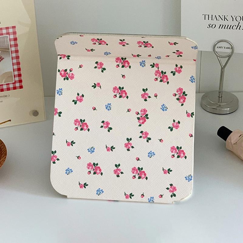 Tisch-Make-up-Spiegel Floral PU-Leder Schlicht Tragbar Handspiegel Faltbar Studenten Kompakt Niedlich Taschenspiegel