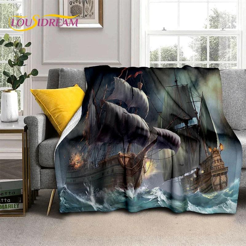 3D Pirate Ship Boat,Sailboat,Barque Blanket,Soft Throw Blanket for Home Bedroom Bed Sofa Picnic Travel Office Cover Blanket Kids