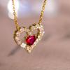 S925 Sterling-silver Necklace Double Heart Cupid Ruby Love Heart Pendant Clavicle Chain