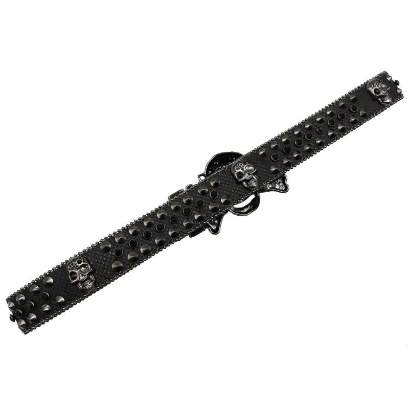 Punk Skull Buckle Belt for Adult Teens Rhinestones Rivet Studded Belt Halloween Party Music Festival Belt Eye Catching