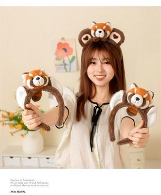 Adorable Raccoon & Panda Plush Headband for Women - Fun Cartoon Hair Clip for Face Washing & Outdoor Photography