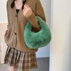 Faux Furs Shoulder Bag with Tie Zipper Casual Shoulder Bag Half Moon Purse Bag