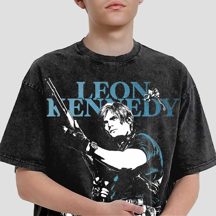 Leon Kennedy Resident Evil Game Oversized T shirt 100 Cotton Vintage Washed Tshirt for men women hiphop streetwear J185