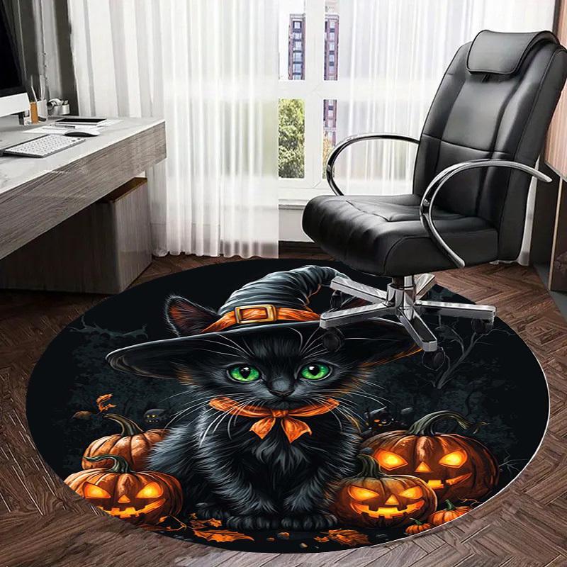 1pc Office Carpet Chair Mats Halloween Black Cat with Pumpkins Perfect for Decorating Office Chairs, Living Rooms, Or Bedrooms