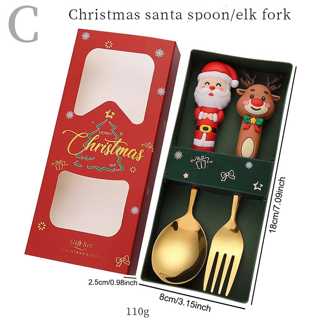 2Pcs Fork Coffee Spoon Dinnerware Set with Gift Box Children Gold Cutlery Set Stainless Steel Flatware Western Kitchen Tableware