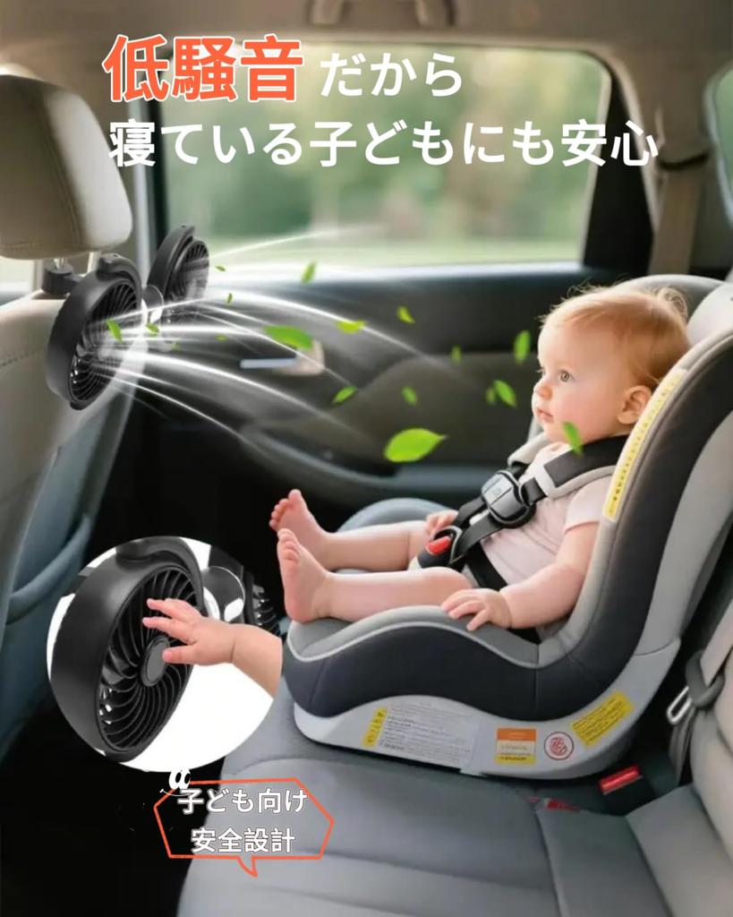 REBEAUQ 2025 Model Car Fan, For Rear Seats, Double-Headed Car Fan, Independent Control, 3
