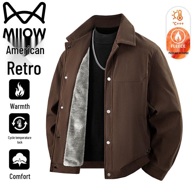 MIIOW Men's American Retro Plush Lined Warm Jacket