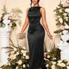 Europäische und amerikanische elegante Damenbekleidung Sommer Neu Plissiertes Satins ärmelloses Kleid Kleid, Partykleid