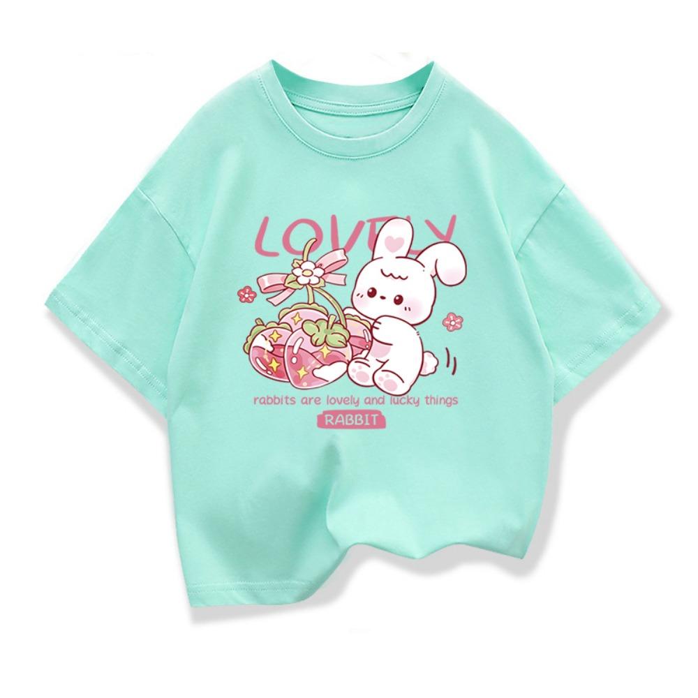 

Girls Lovely Rabbit Cartoon T-shirt Kids Short-Sleeve Graphic Pink Tops Tee Summer Kids Clothing Loose Tee 100