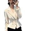 Elegant White Velvet Women's Coat - Autumn/Winter Waist-Cinched Fashion