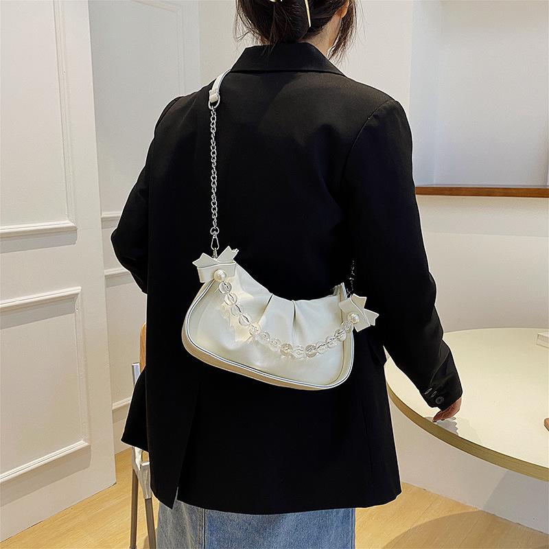 Casual Chain White Bag Women's 2025 Autumn New Trendy Casual Underarm Bag Pleated Cloud Messenger Bag
