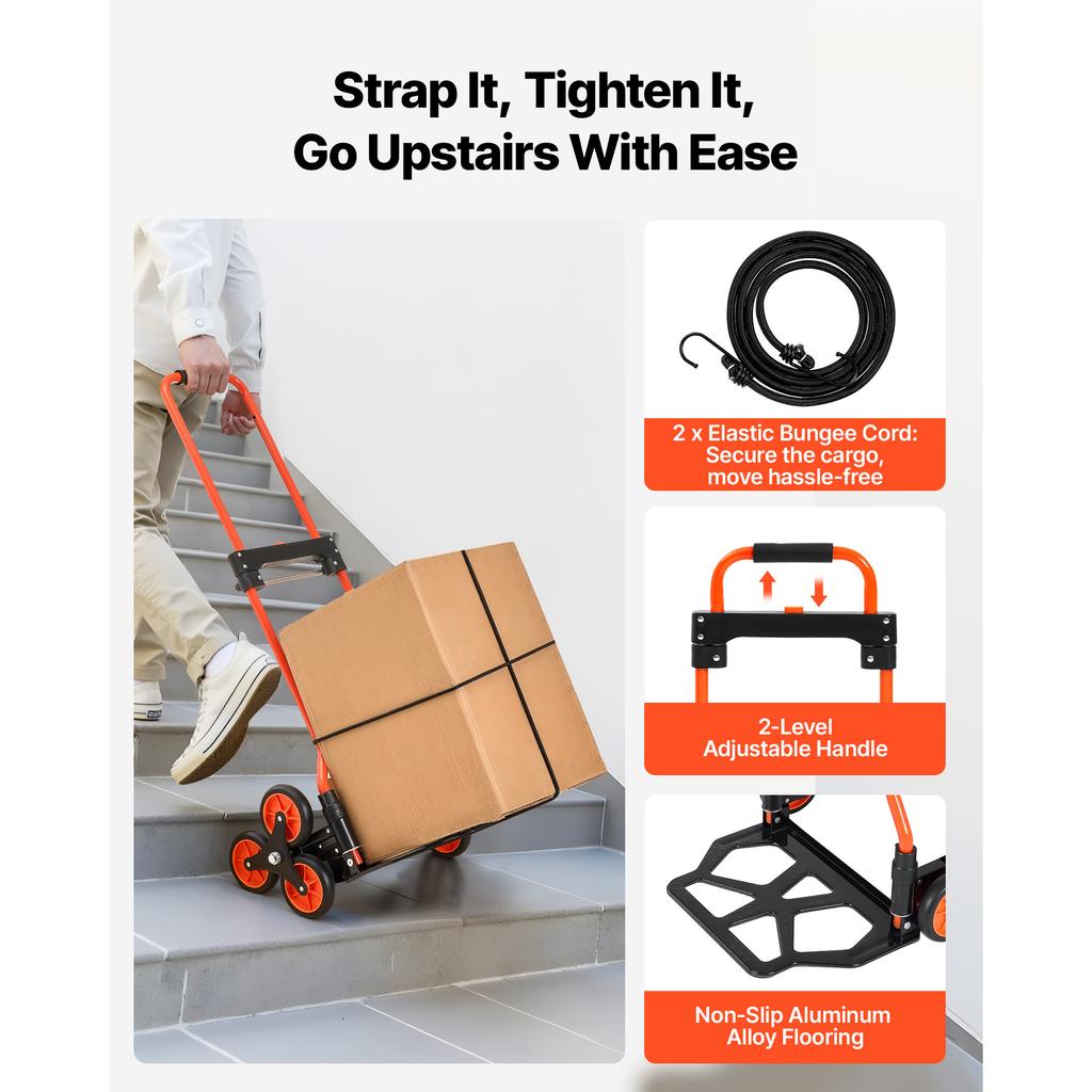 SucceBuy Stair Climbing Cart 120lbs Stair-Climbing Capacity w/ Telescoping Handle 6 Wheels and 2 Bungee Cords for Home Groceries