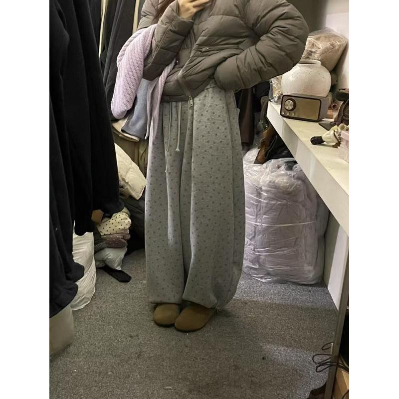 

Korean Polka Dot Floral Elastic Waist Drawstring Velvet Pants - Warm, Versatile, Casual Fit Large