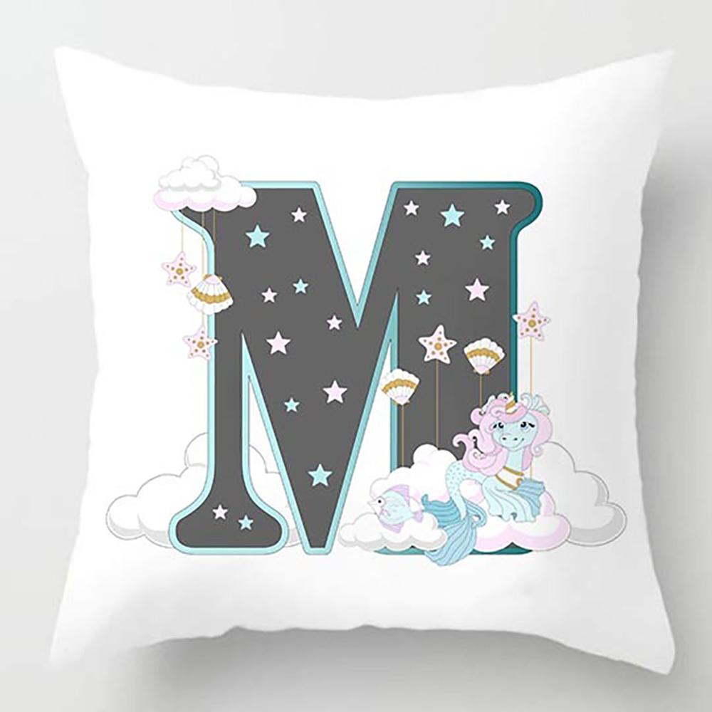 Cute Cartoon Alphabet Print Dolphin Star Pillowcase Sofa Cushion Bedside Backrest Pillow Case Baby Room Pillow Covers Decorative