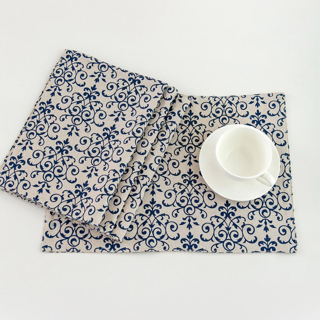 Table Cloth Retro Blue and White Porcelain Pattern Chinese Classical Cotton Linen Tablecloth