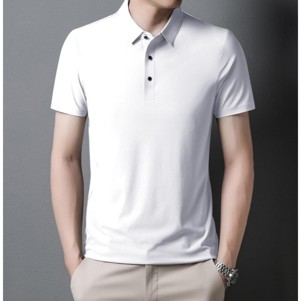 Ice Silk POLO Shirt Men's Lapel Loose Markless T-shirt High-end Business Casual Short-sleeved Top