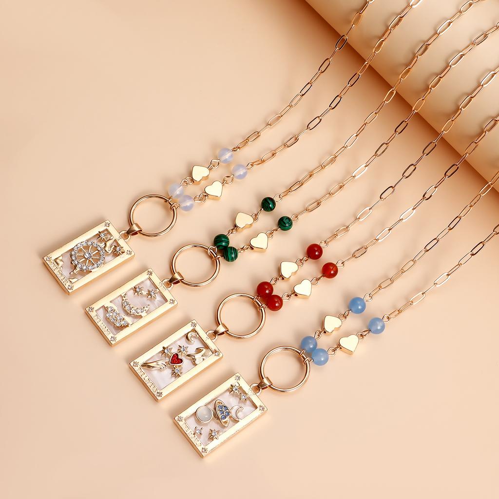 European and American ins retro popular hot-selling pendant jewelry, simple love rectangular tarot necklace sweater chain