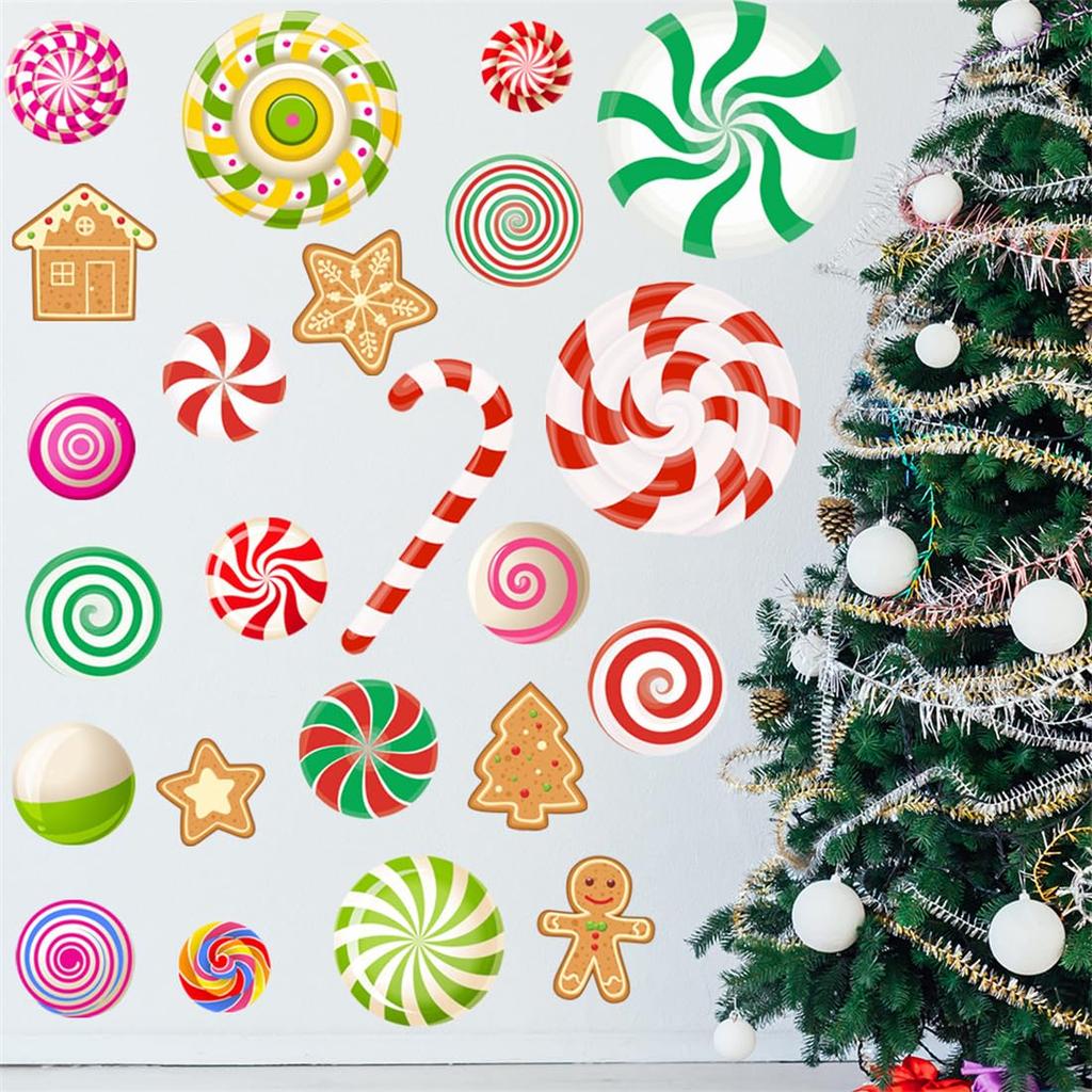 Christmas Wall Candy Cane and Gingerbread Candy Christmas Removable Wallpaper for Home Living Wall Paper Stickers, Pattern, Stylish, Colorful, Round,