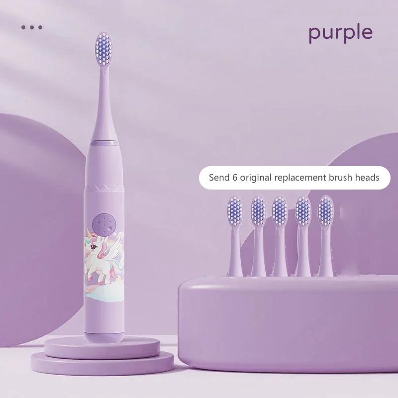 Spazzolino elettrico sonico per bambini IPX7 impermeabile, colorato, con cartoni animati, per uso da parte dei bambini, setole morbide sostituibili con testine per spazzolino da denti