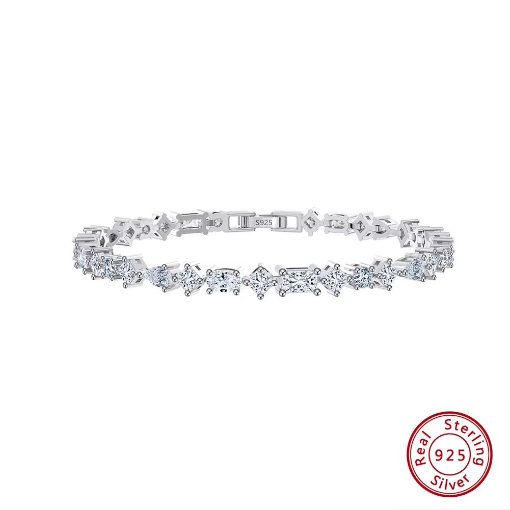 ORSA JEWELS Elegant 925 Sterling Silver Heart Cut 4A Zircon Tennis Bracelet for Women 14K Gold CZ Hand Chain Party Jewelry SB165