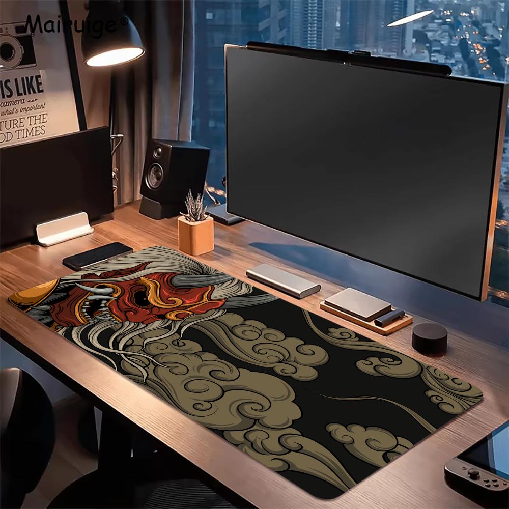 Prajna Mask XXL Large Gaming Mouse Pad Stitched Edges Non-Slip Rubber Base Extended Desktop Keyboard Mat For Gamer Office Decor