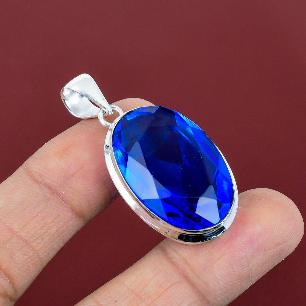 Faceted tanzanite quartz pendant 925 sterling silver pendant handmade pendant tanzanite quartz gemstone jewelry birthstone pendant for gifts