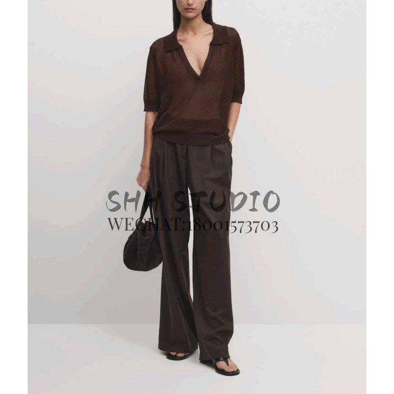 MD Spring New French Style Casual Commute Style Lightweight Breathable Mesh Short Sleeve Polo Collar T-shirt 6218583