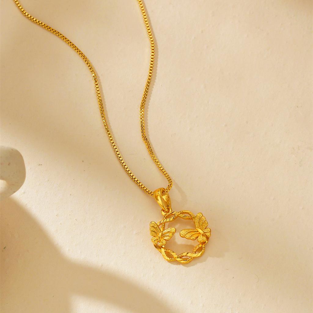 Luxury Pure Gold Real Gold Butterfly Pendant Necklace Women's Clavicle Chain