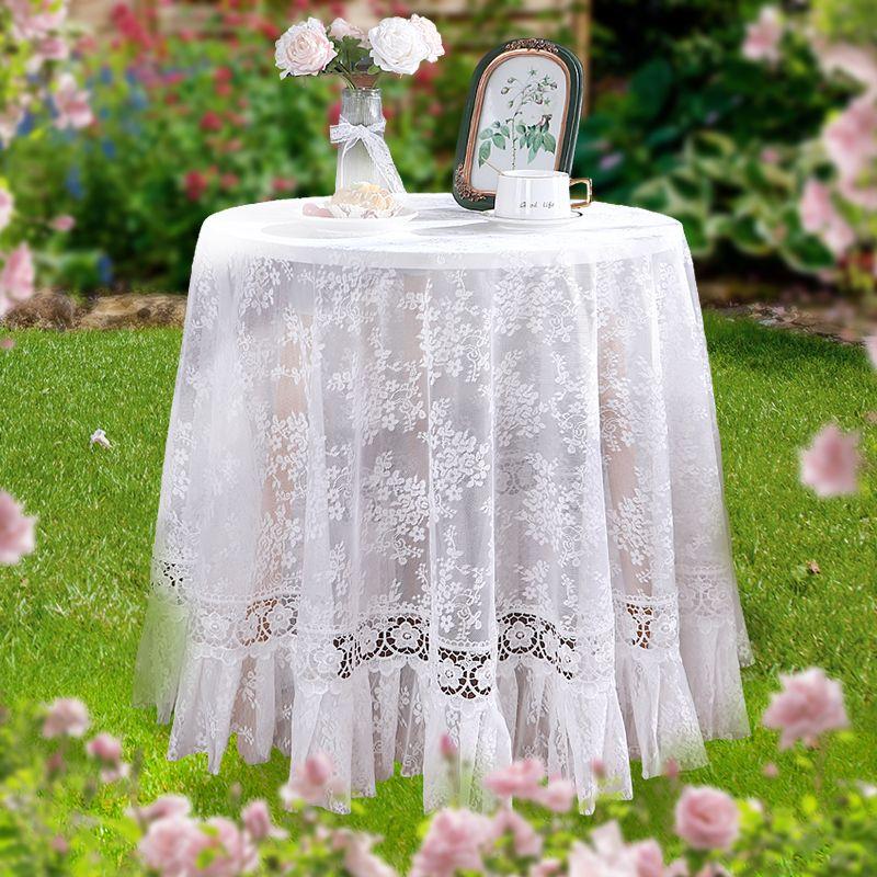 French Retro Pure White Lace Tablecloth Round Dining Table Coffee Table Tablecloth Garden Light Luxury Romantic Cover