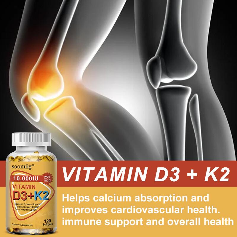 Vitamin D3 10000 Iu + Vitamin K2 200 Mcg Calcium 210 Mg 120 Capsules Per Bottle